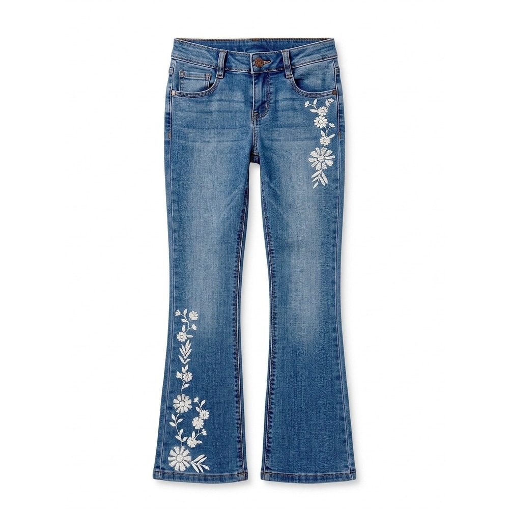 Squeeze Girls Size 8 Flare Jeans Floral Embroidered Medium Wash Denim NWT